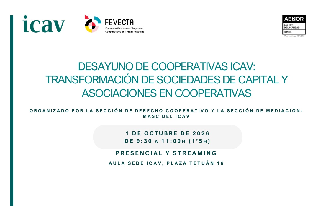 Desdejuni Cooperatives ICAV: Transformació de Societats de Capital i associacions en cooperatives GRATUÏT!